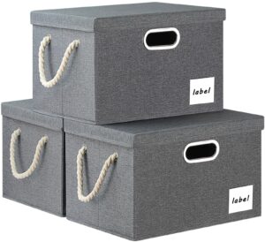 asxsonn extra large storage bins with lids, fabric storage bins with label & 3 handles, foldable storage boxes with lids, storage baskets with lids for organizing (15.75"x11.8"x10.2", gray, 3 pack)