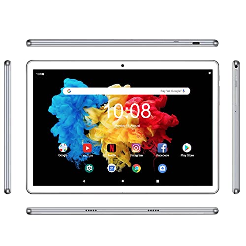 10 Inch Android 11 Tablet pc, 4 RAM 64GB ROM 128GB Expand, IPS HD,2.5D G+G Touch Screen,Google Certificated Wi-Fi Tablets,5MP Camera,Long Battery Life,Sliver-(Comes with Leather case) Silver…