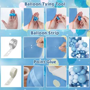 143Pcs Blue Balloons Arch Garland Kit, Different Size Metallic Blue Macaron Confetti Balloons for Boys Blue Birthday Baby Shower Wedding Ocean Themed Party Background Decorations Supplies