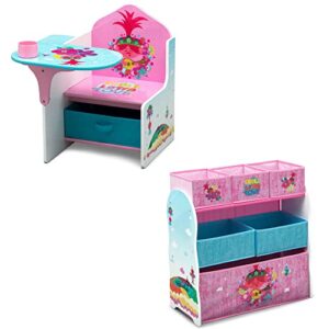 delta children chair desk with storage bin + design and store 6 bin toy storage organizer, trolls world tour (bundle)