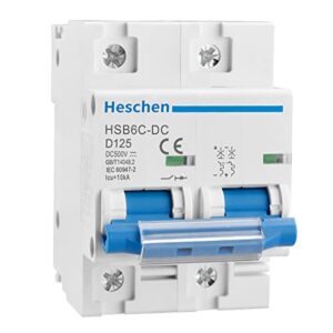 Heschen DC Miniature Circuit Breaker, HSB6C-DC, 2 Poles, DC500V 125A, Photovoltaic Circuit Breaker, for Solar PV System Solar Panels Grid System, 35mm DIN Rail Mounting