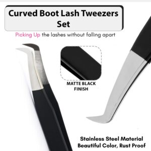 My Lash Tools Fiber Tip Lash Tweezers for Eyelash Extensions Pro Lash Tech Tweezer for Volume Lashes Stainless Steel Mink Lashes Fan Making Mega Volume Boot Lashing Tweezers (Black)