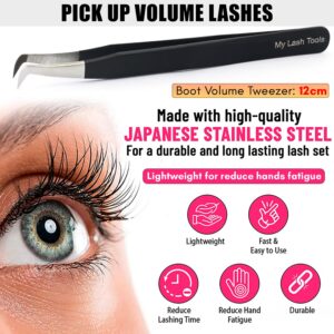 My Lash Tools Fiber Tip Lash Tweezers for Eyelash Extensions Pro Lash Tech Tweezer for Volume Lashes Stainless Steel Mink Lashes Fan Making Mega Volume Boot Lashing Tweezers (Black)