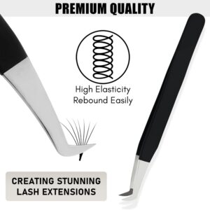 My Lash Tools Fiber Tip Lash Tweezers for Eyelash Extensions Pro Lash Tech Tweezer for Volume Lashes Stainless Steel Mink Lashes Fan Making Mega Volume Boot Lashing Tweezers (Black)