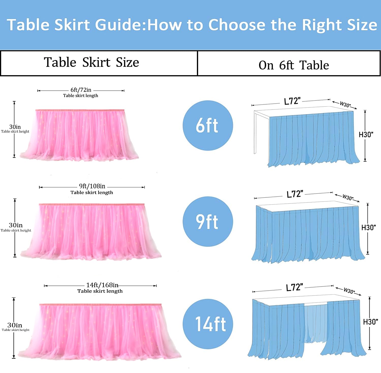 Albassa 6ft Pink Tulle Table Skirt for Rectangle or Round Tables with LED Lights Tutu Table Skirts Tablecloth for Princess Baby Shower Girl Birthday Party Cake Dessert Table Decorations