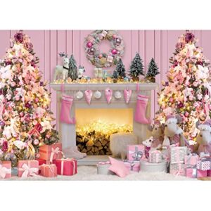 maijoeyy 7x5ft pink christmas photography backdrop christmas fireplace backdrop pink xmas tree gift background snow holiday family party photo studio props