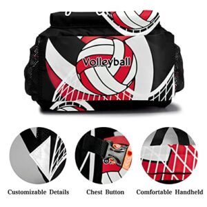 Anneunique Personalized Customization with name Volleyball Red Black Backpack Adult Daily Bag for Sport Travel Casual Pack