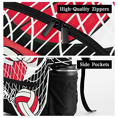 Anneunique Personalized Customization with name Volleyball Red Black Backpack Adult Daily Bag for Sport Travel Casual Pack