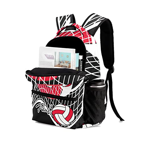 Anneunique Personalized Customization with name Volleyball Red Black Backpack Adult Daily Bag for Sport Travel Casual Pack