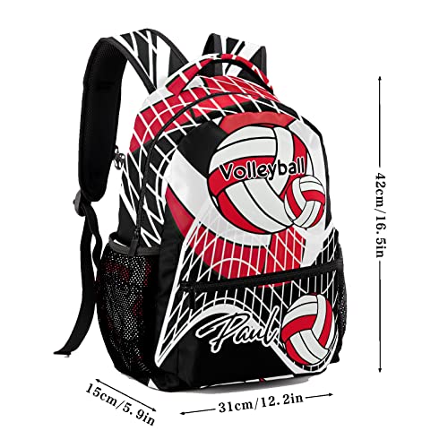 Anneunique Personalized Customization with name Volleyball Red Black Backpack Adult Daily Bag for Sport Travel Casual Pack