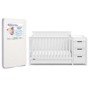 home square 2-piece set with 4-in-1 crib changer & crib mattress in white