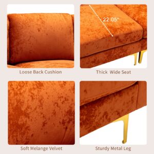 KIVENJAJA U-Shaped Sectional Sofa Couch, Modern Velvet L-Shaped Couch Set with Chaise Lounge, Ottoman and Pillows for Living Room Office Apartment, 114 inches (Orange)