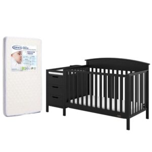 home square 2-piece set with 5 in 1 crib & 2-in-1 crib mattress in black