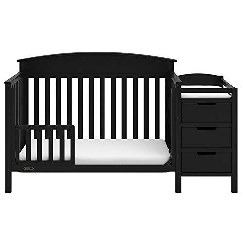 Home Square 2-Piece Set with 5 in 1 Crib & 2-in-1 Crib Mattress in Black