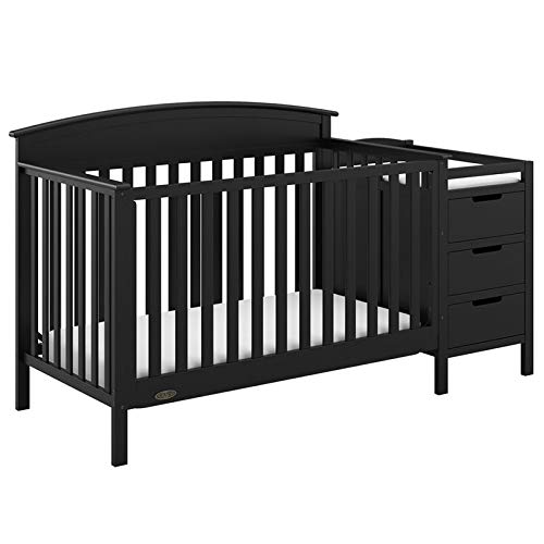 Home Square 2-Piece Set with 5 in 1 Crib & 2-in-1 Crib Mattress in Black