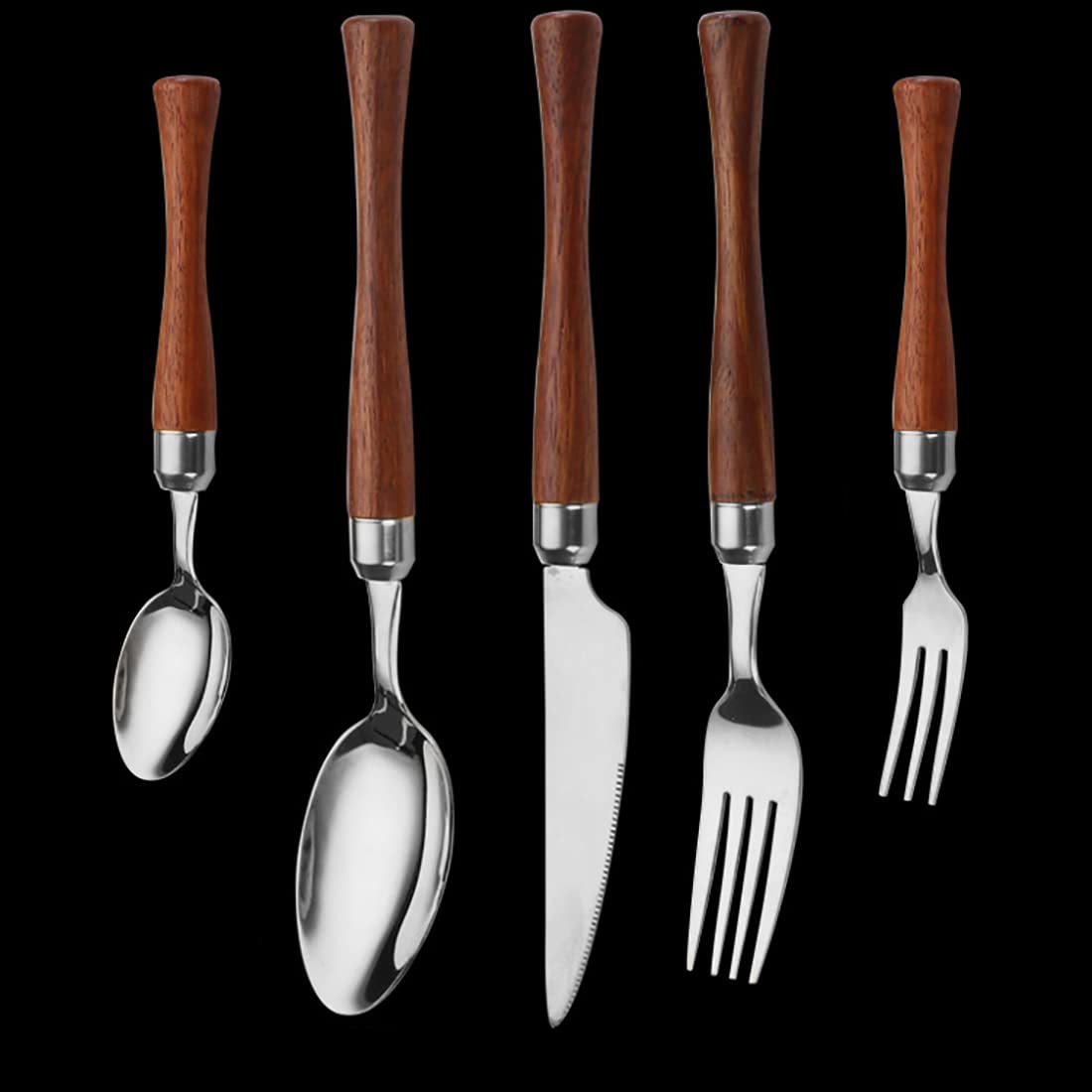 Wooden Silverware Set for 6 ，Retro 30 Pieces Stainless Steel Cutlery Flatware Cutlery Set for Gatherings Wedding Christmas Party Halloween Kitchen Mirror Polished - Pear Wooden Handle