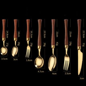 Wooden Silverware Set for 6 ，Retro 30 Pieces Stainless Steel Cutlery Flatware Cutlery Set for Gatherings Wedding Christmas Party Halloween Kitchen Mirror Polished - Pear Wooden Handle