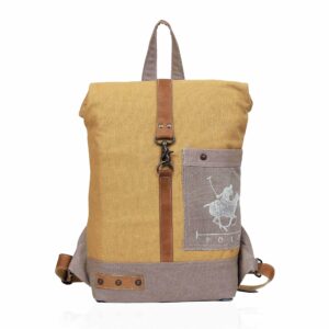 cla bags, 20 inch upcycle canvas & cowhide leather rucksack for women, canvas backpack for women