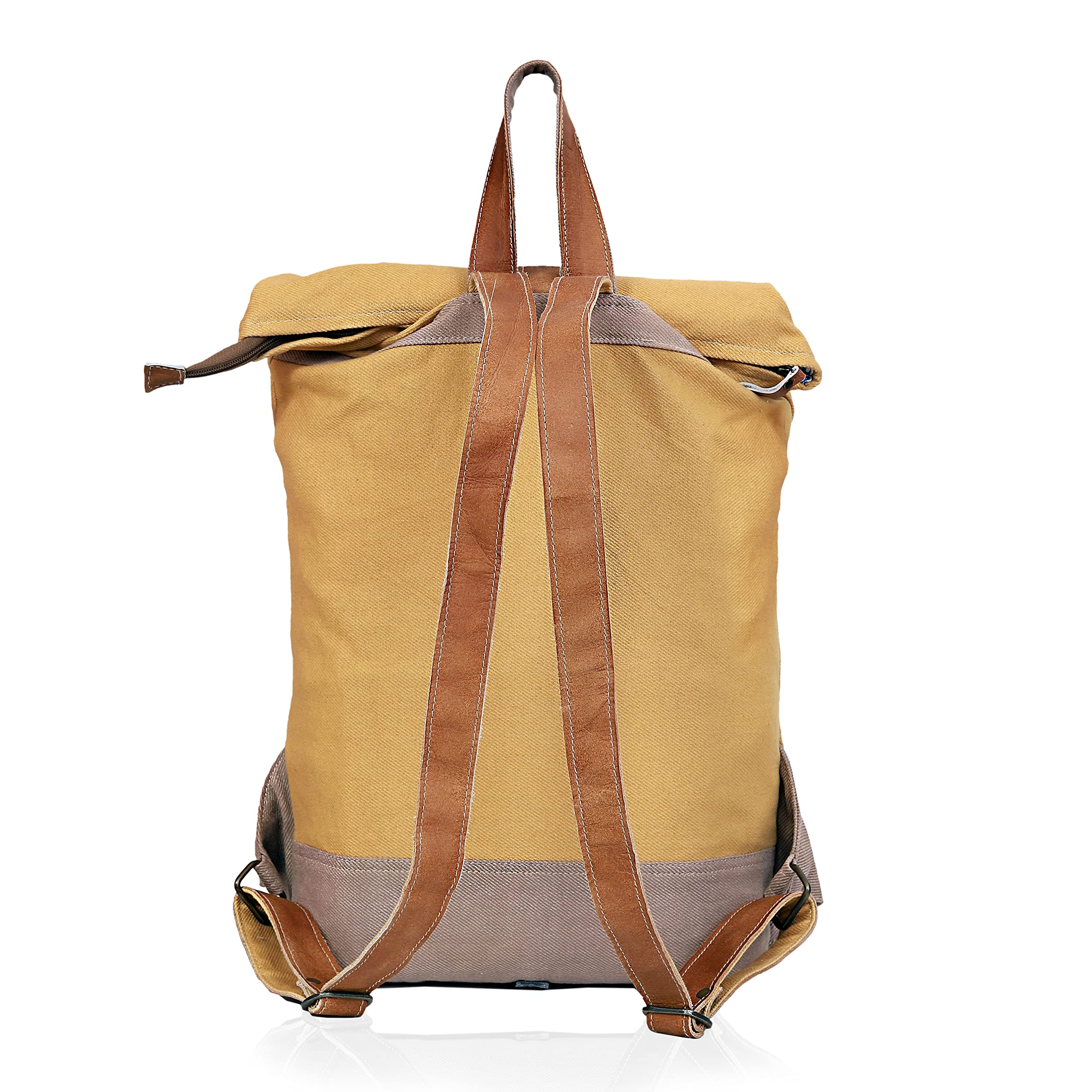 CLA Bags, 20 Inch Upcycle Canvas & Cowhide Leather rucksack for women, canvas backpack for women