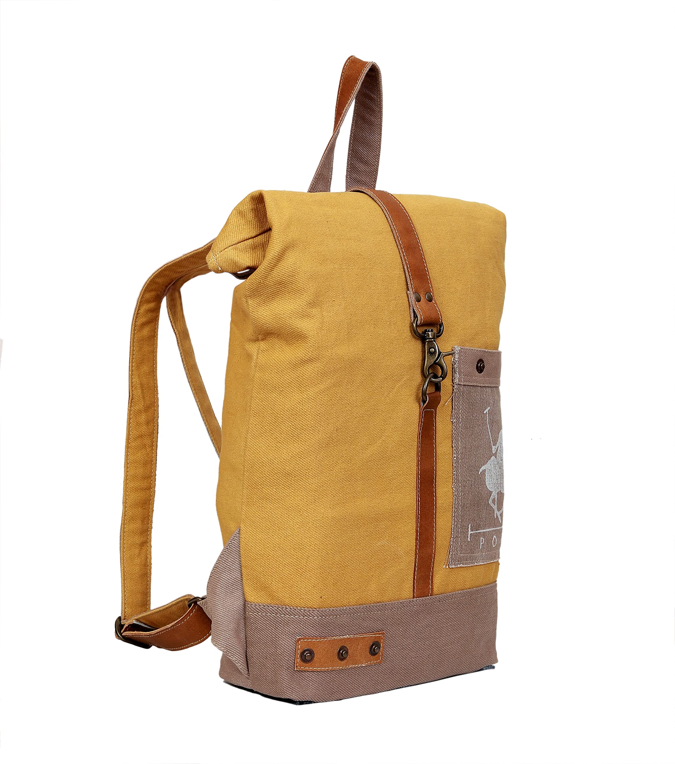 CLA Bags, 20 Inch Upcycle Canvas & Cowhide Leather rucksack for women, canvas backpack for women