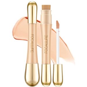 FOCALLURE High Coverage Matte Liquid Concealer,Non-Creasing & Lightweight Face Contour Concealer,Long Lasting Waterproof Concealer Makeup to Cover All the Blemishes With Built-in Brush,#03-Peach corrector