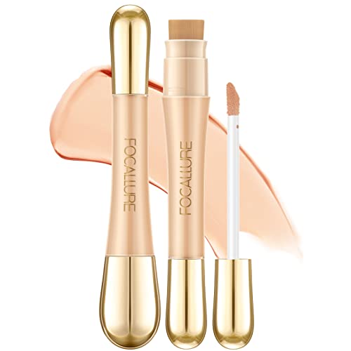 FOCALLURE High Coverage Matte Liquid Concealer,Non-Creasing & Lightweight Face Contour Concealer,Long Lasting Waterproof Concealer Makeup to Cover All the Blemishes With Built-in Brush,#03-Peach corrector