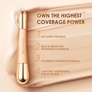 FOCALLURE High Coverage Matte Liquid Concealer,Non-Creasing & Lightweight Face Contour Concealer,Long Lasting Waterproof Concealer Makeup to Cover All the Blemishes With Built-in Brush,#03-Peach corrector