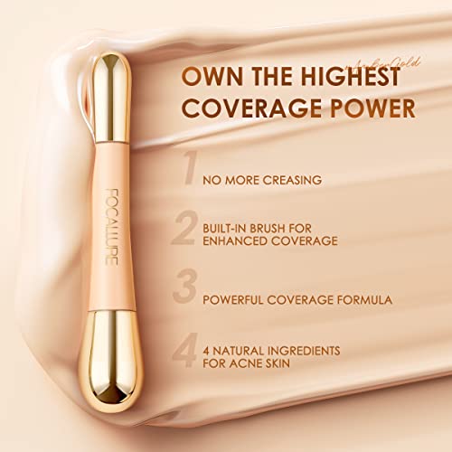 FOCALLURE High Coverage Matte Liquid Concealer,Non-Creasing & Lightweight Face Contour Concealer,Long Lasting Waterproof Concealer Makeup to Cover All the Blemishes With Built-in Brush,#03-Peach corrector