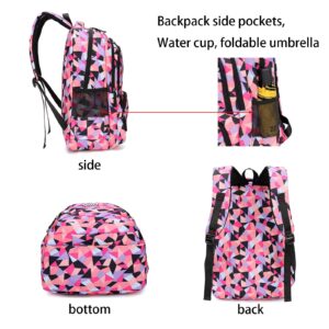 NIWEIYA Kids' Backpacks Geometric Printed Children School Bag for Middle-Elementary School Book Bags for Girls-Boys Waterproof 3 in 1 Backpack Sets(Black 35L)