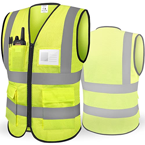 TICONN Reflective Safety Vest High Visibility Class II Mesh Vest for Women & Men Meets ANSI Standards (1PK, Yellow, L)