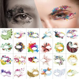 24pcs Eye Temporary Tattoos Face Eyeshadow Makeup Stickers Eyeliner Decals for Halloween Carnival Christmas Masquerade Party