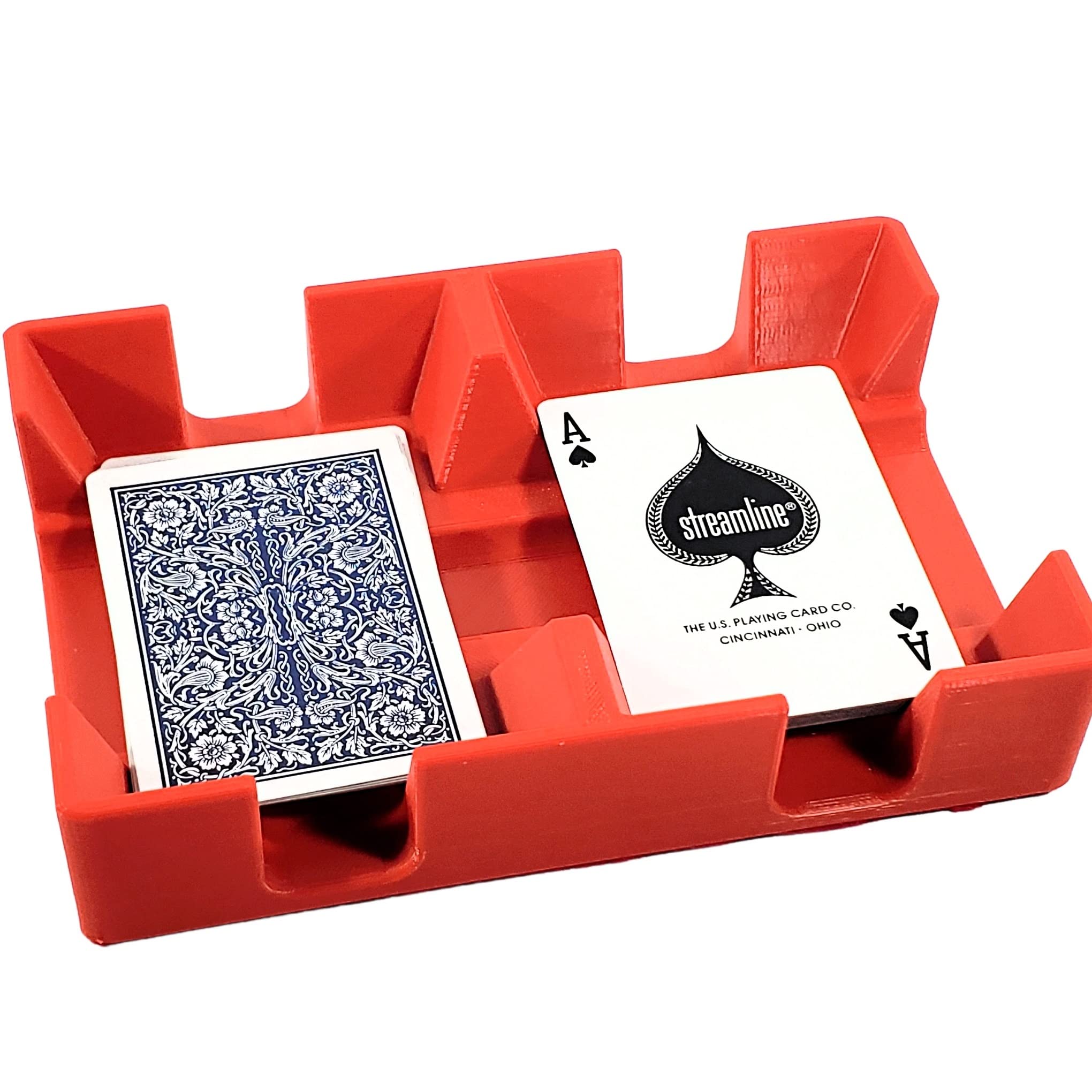 Minimalist Playing Card Tray for Card Games Like Canasta, Rummy, UNO and More - Cardian cardholder/Caddy with Felted Bottom - Non-Swivel - Made in USA (Red)