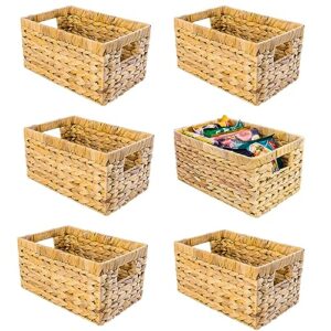 m4decor set of 6 wicker storage basket, water hyacinth storage baskets, wicker storage baskets for shelves, wicker baskets for storage, woven baskets for storage (medium 6 packs 12.5 x 8 x 6.5)
