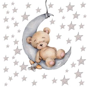 dekosh moon & stars nursery wall decal with sleepy bear for baby nursery decor
