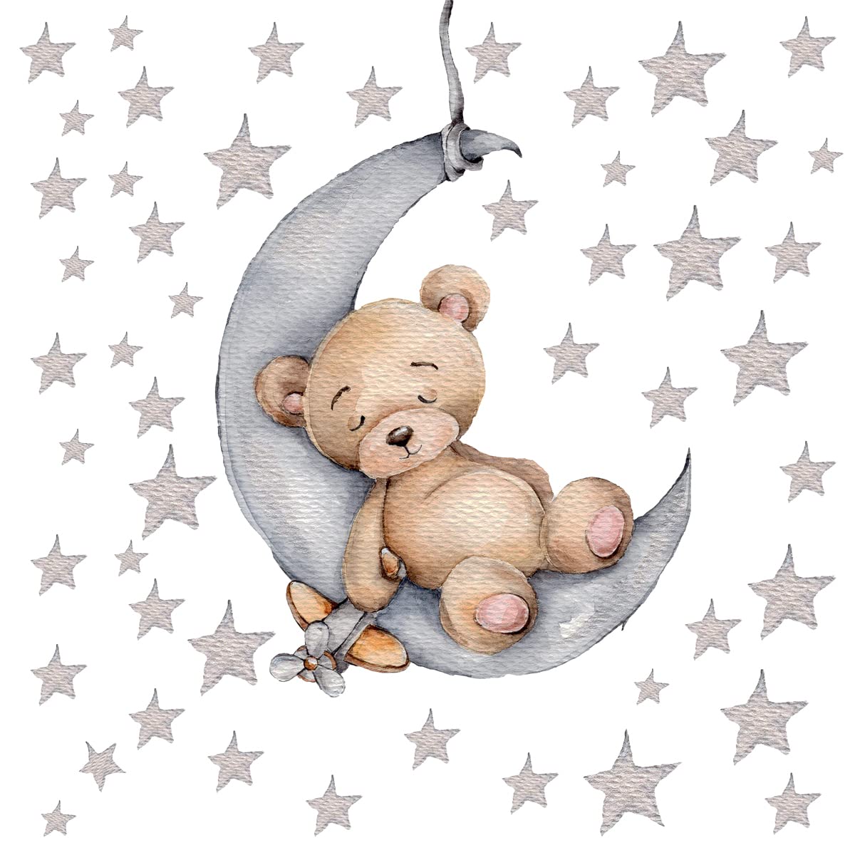 DEKOSH Moon & Stars Nursery Wall Decal with Sleepy Bear for Baby Nursery Decor