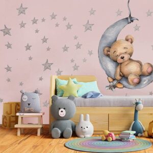 DEKOSH Moon & Stars Nursery Wall Decal with Sleepy Bear for Baby Nursery Decor