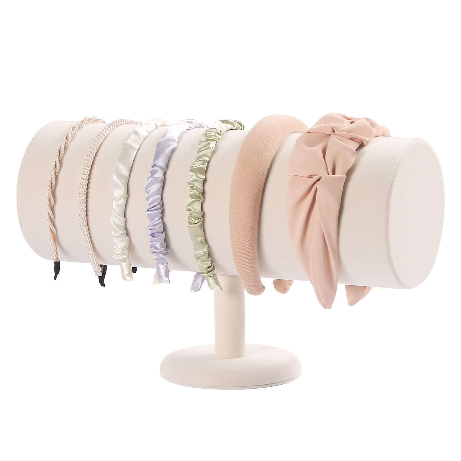 ByKen T-bar Headband Holder Organizer,Hair band Ear Display Stand for Girls(Beige Velvet)