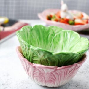 Green Bowl Ceramic Ramen Bowl Mixing Bowl Cute Chinese Cabbage Design Noodles Bowl Serving Bowl for Soup Noodles Salad Mixing Ice Cream Cereal Snacks Bowls Green Tableware