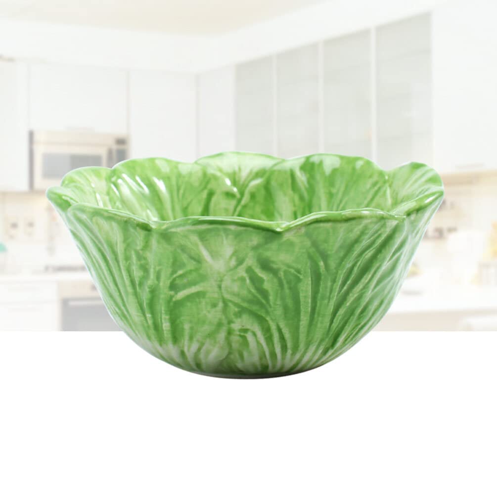 Green Bowl Ceramic Ramen Bowl Mixing Bowl Cute Chinese Cabbage Design Noodles Bowl Serving Bowl for Soup Noodles Salad Mixing Ice Cream Cereal Snacks Bowls Green Tableware