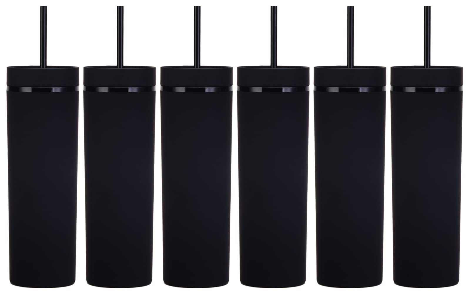 Essasea Matte Black Tumblers with Lids and Straws.16oz Skinny Tumblers Bulk.Double Walled Plastic Acrylic Pastel Tumblers Cups for Iced Coffee Smoothie.DIY Silm Tumblers.