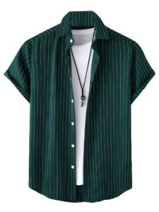cozyease men's button down shirt short sleeve collar neck casual shirts tops dark green m