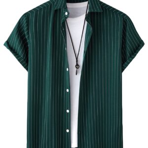 COZYEASE Men's Button Down Shirt Short Sleeve Collar Neck Casual Shirts Tops Dark Green M