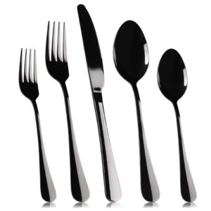 40 piece unique flatware set,black matte graffiti pattern silverware set for 8,sanluns poker crown gothic pattern design,stainless,satin finish everyday tableware cutlery utensils for party