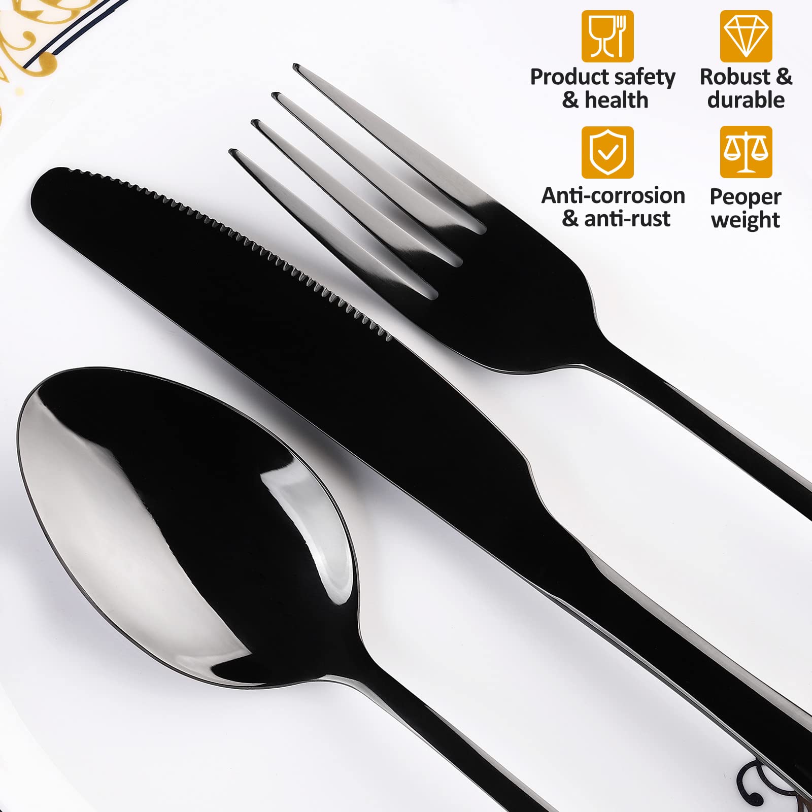 40 Piece Unique Flatware set,Black Matte Graffiti Pattern Silverware Set for 8,SANLUNS Poker Crown Gothic Pattern Design,Stainless,Satin Finish Everyday Tableware Cutlery Utensils For party