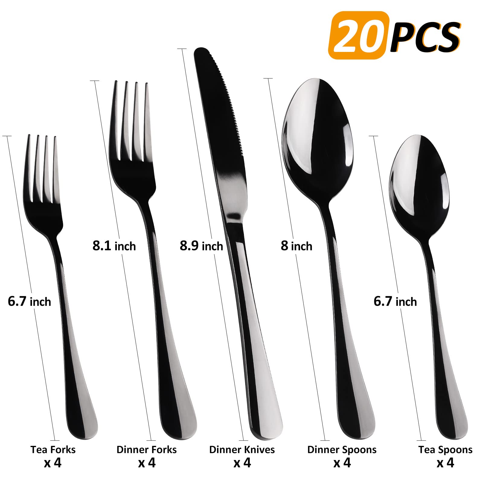 40 Piece Unique Flatware set,Black Matte Graffiti Pattern Silverware Set for 8,SANLUNS Poker Crown Gothic Pattern Design,Stainless,Satin Finish Everyday Tableware Cutlery Utensils For party