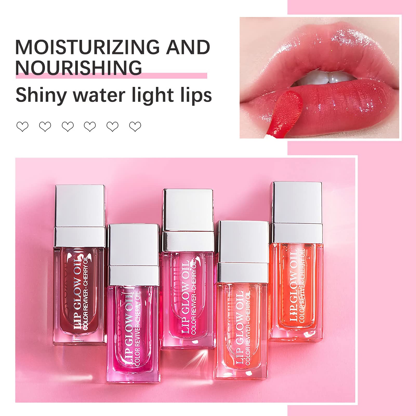 Plumping Lip Oil, Hydrating Lip Gloss Tinted Lip Balm Transparent Lip Care, Big Brush Head Glitter Shine, Long Lasting Nourishing Non-sticky Fresh Texture (007# Raspberry)