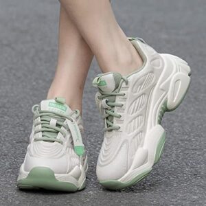 GLISEYMY Chunky Sneakers Women Chunky Platform Sneakers Grey Green Casual Lace-Up Walking Shoes