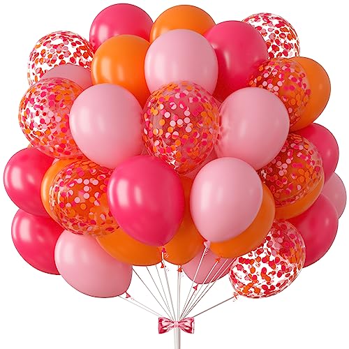 BBeiPulAs 73Pcs Hot Pink and Orange Balloon Arch 12in Pink Confetti Balloons Hot Pink Pastel Pink Orange Balloons for Kids' Party Supplies Hot Pink and Gold Decorations