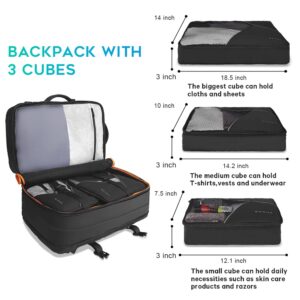 BANGE 45L Carry On Backpack, Weekender Travel Backpacks, 17.3 inch Laptop Back Pack Business Expandable Bag for Men and Women (Blake45L（with3cubes)) , Black-45l（with3cubes）