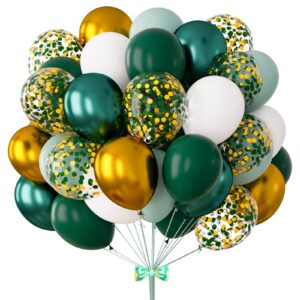 bbeipulas 83pack dark green gold balloons 12 inch dark green metallic gold and confetti balloon for jungle safari birthday party decorations